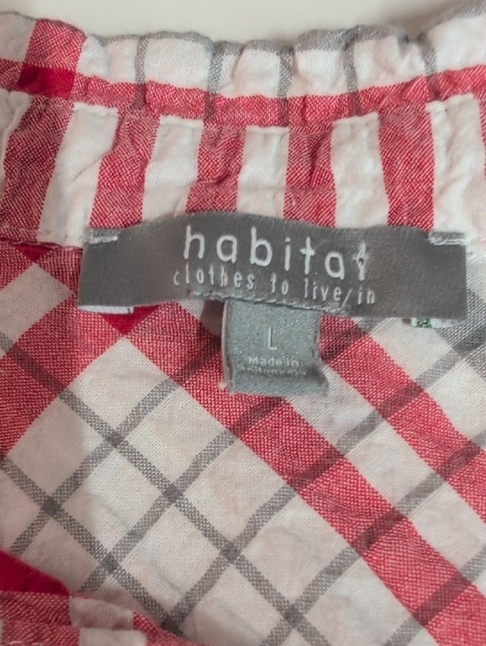 Habitat Red/Gray Plaid Crinkle Button-Up Tunic Size Large Lagenlook EUC - Picture 7 of 9